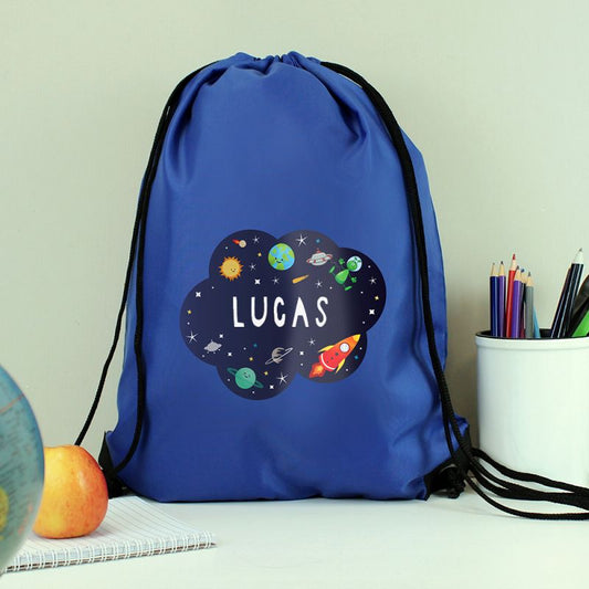 Personalised Space Themed Blue Kit Bag