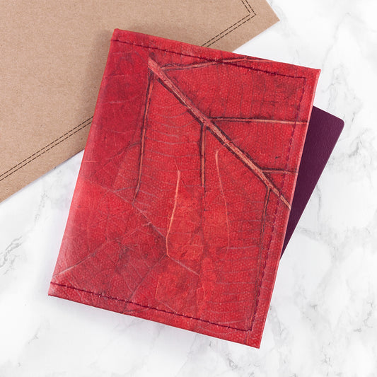 Red Leaf Leather Passport Cover