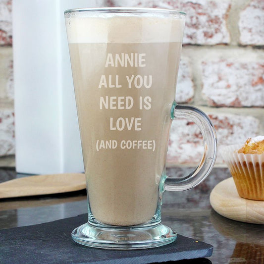 Personalised Love & Coffee Glass Latte Mug