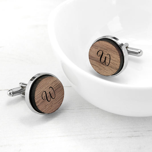 Personalised Round Walnut Cufflinks