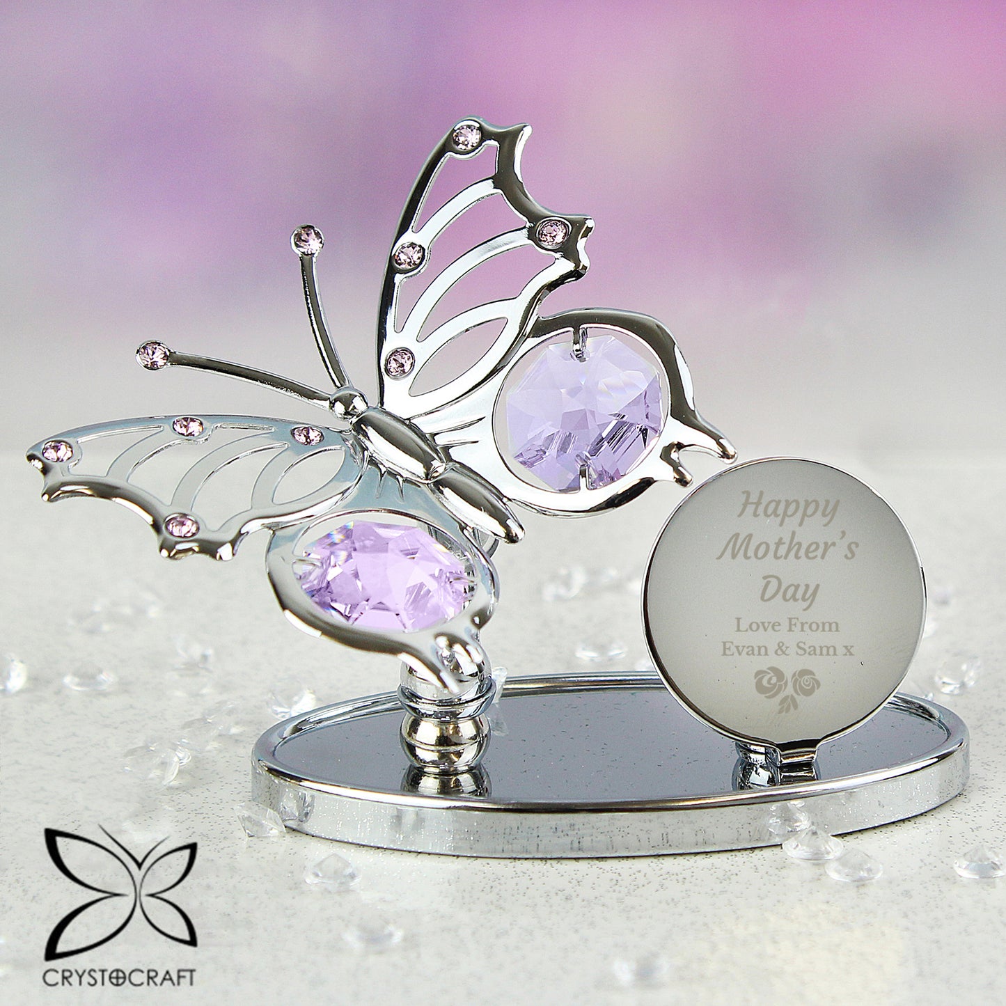 Personalised Happy Mothers Day Crystal Butterfly Ornament