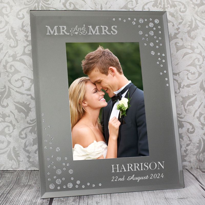 Personalised Mr and Mrs 6x4 Diamante Glass Photo Frame