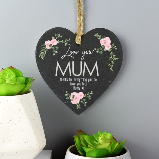 Personalised Abstract Rose Mum Slate Heart Decoration