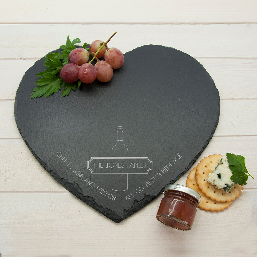 Personalised Our Family Heart Slate Cheese Board