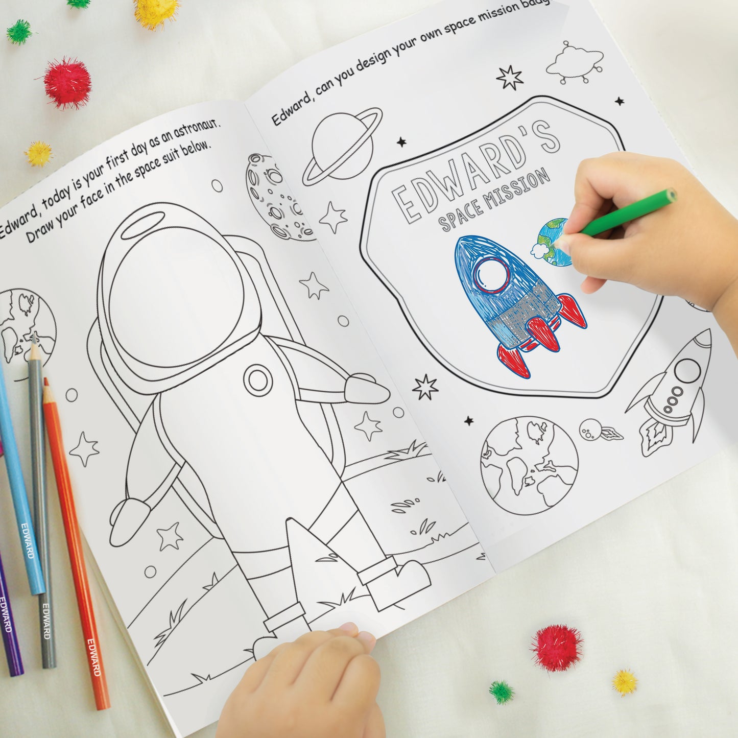 Personalised Space Colouring & Activity Book With Pencils