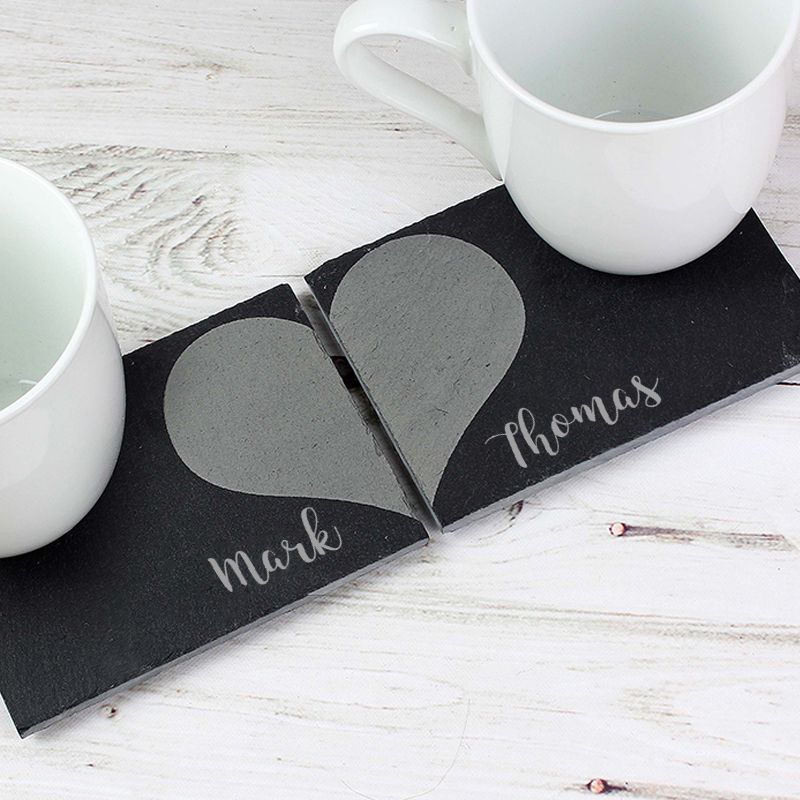 Personalised Heart Design Set Of 2 Slate Coasters