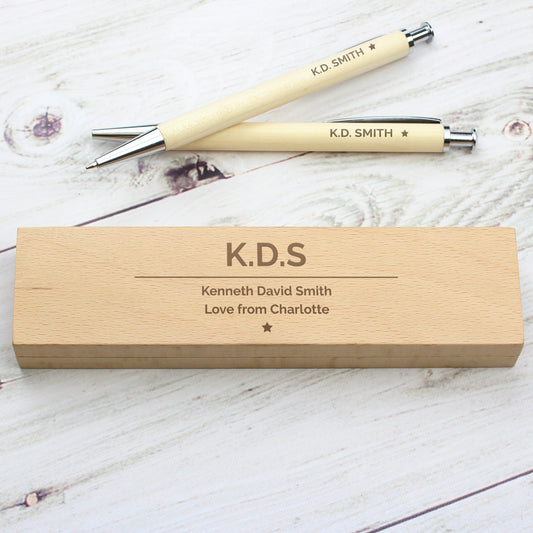 Personalised Classic Wooden Pen & Pencil Box Set