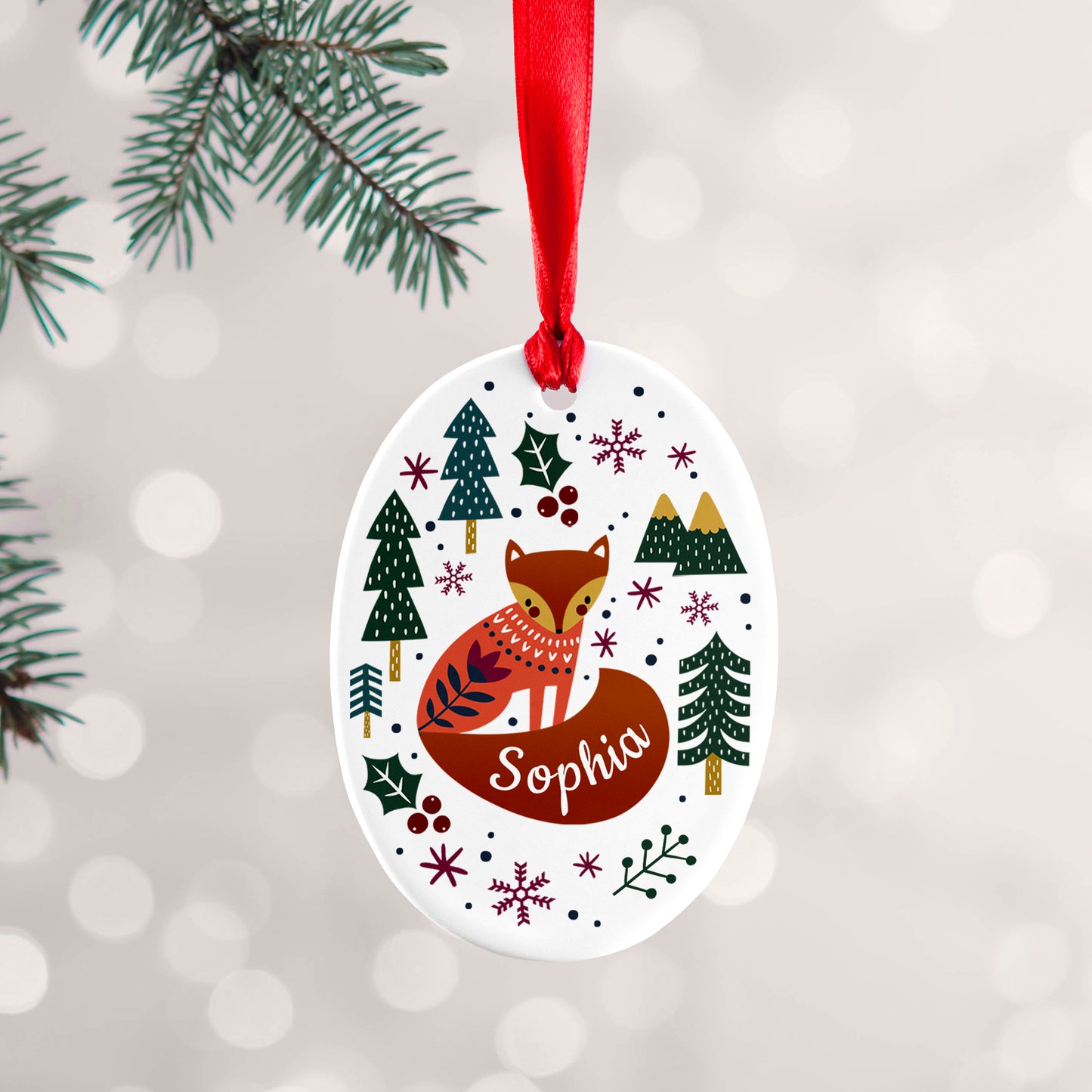 Personalised Scandi Fox Design Ceramic Christmas Decoration