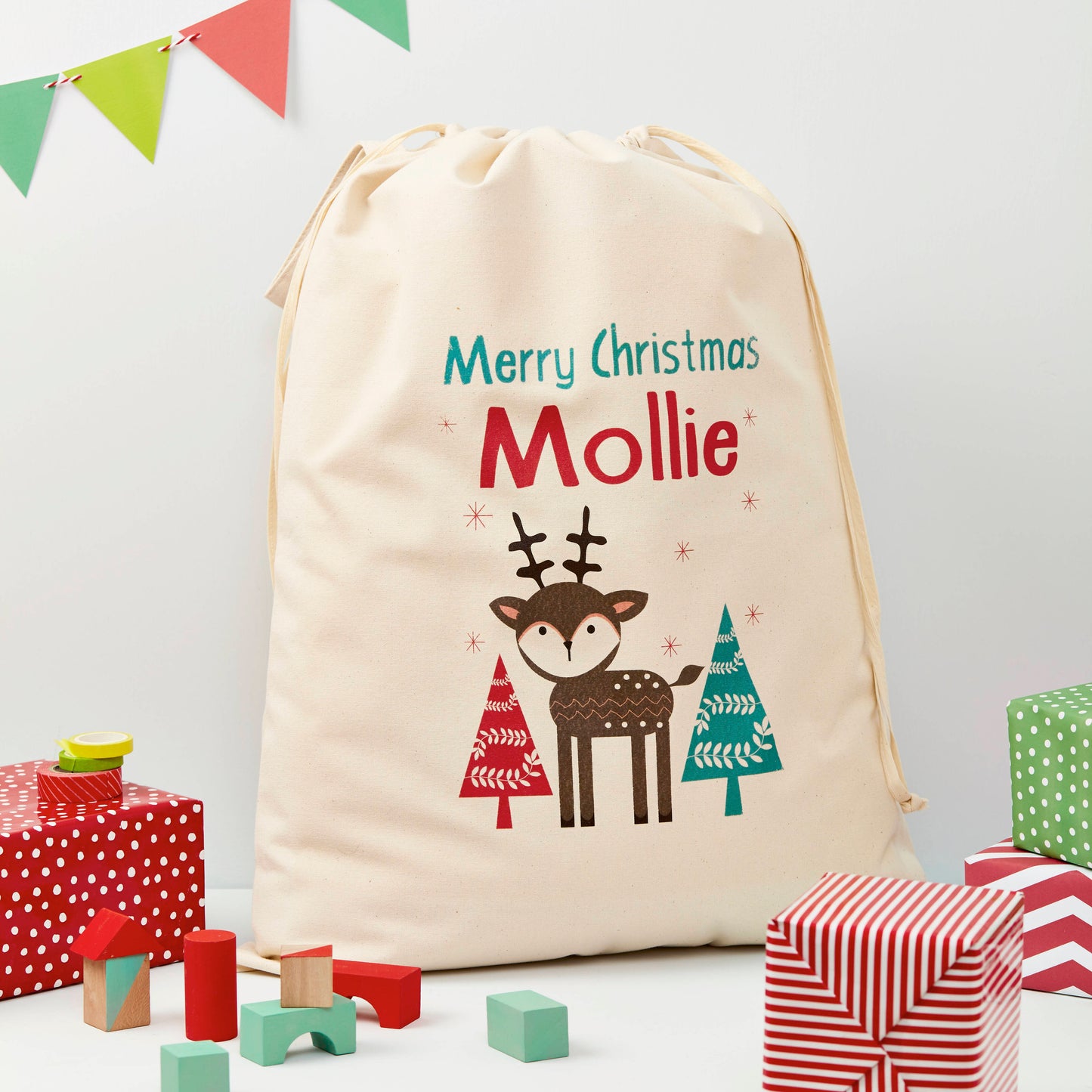 Personalised Christmas Reindeer Gift Sack