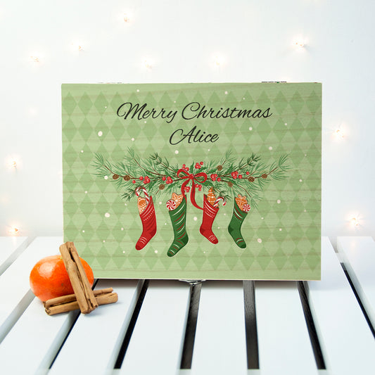 Personalised Christmas Stockings Design Box Of Tea