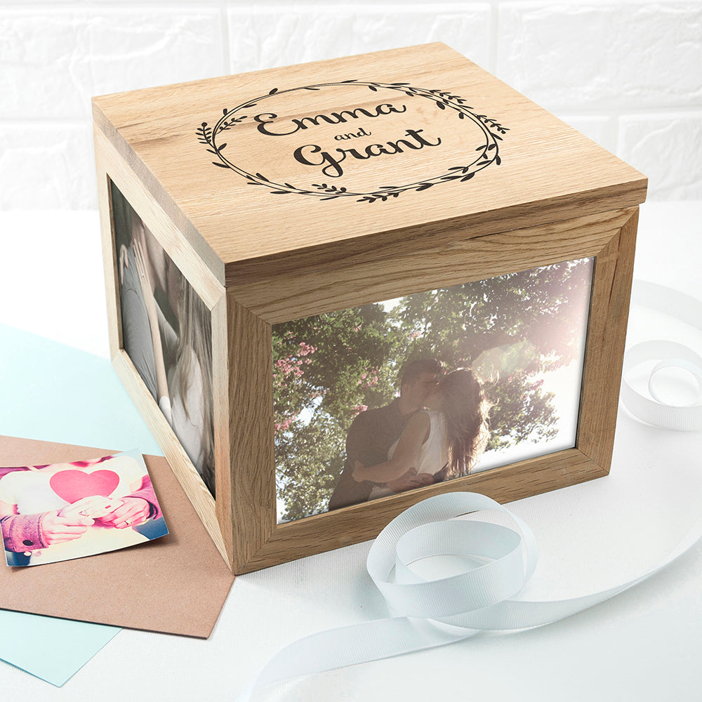 Personalised Couple's Names Oak Photo Cube