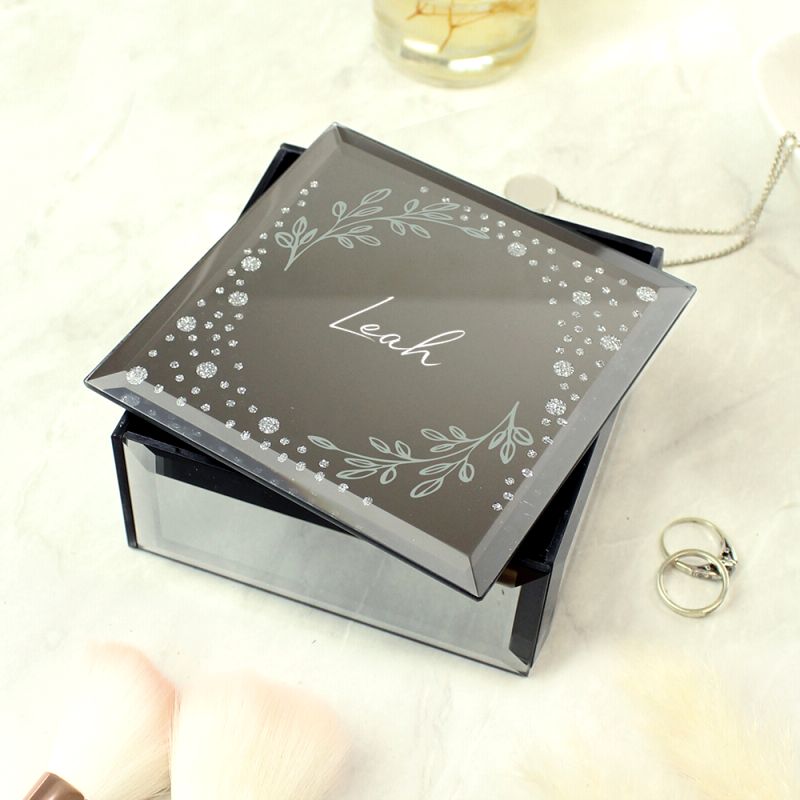 Personalised Diamante Mirrored Glass Trinket Box