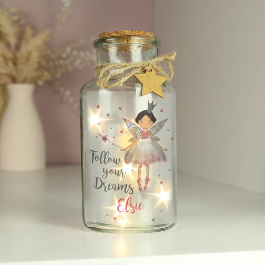 Personalised Fairy Design LED Glass Jar