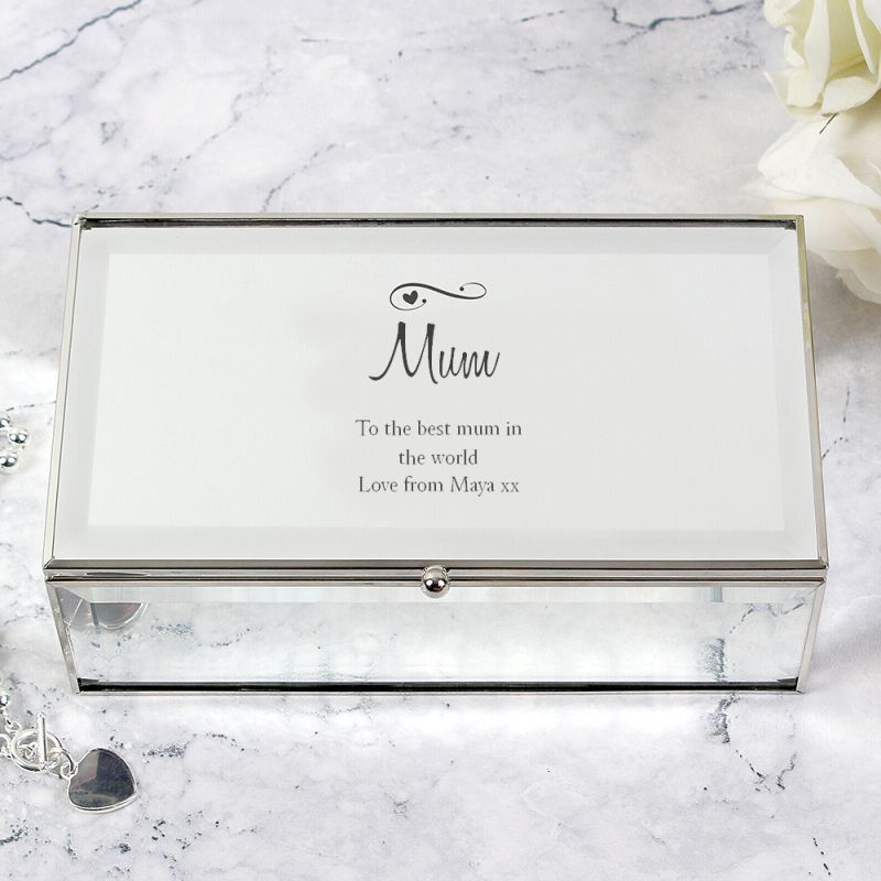 Personalised Hearts & Swirls Mirrored Glass Jewellery Box