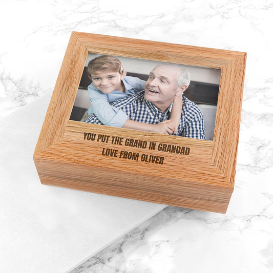 Personalised Grandad Photo Frame Wooden Trinket Box