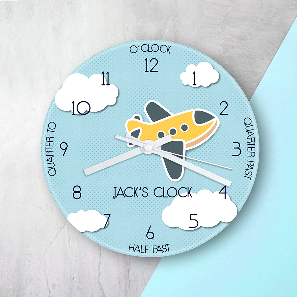 Personalised Aeroplane Glass Wall Clock