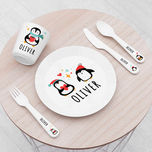 Personalised Penguin Design Child's Shatterproof Dining Set