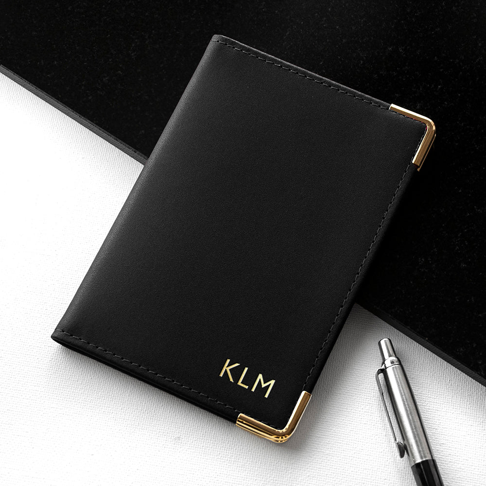 Personalised Black Leather Passport Holder