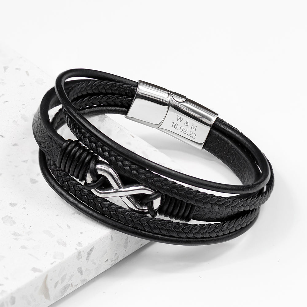 Personalised Men's Infinity Leather Stacked Bracelet