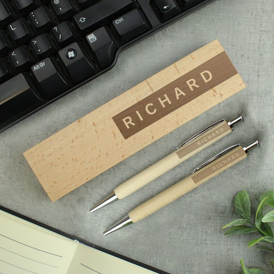 Personalised Wooden Pen and Pencil Set