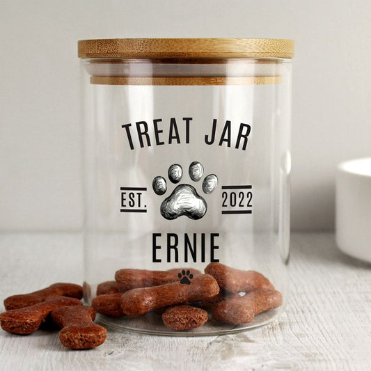 Personalised Glass Dog Treat Jar With Bamboo Lid