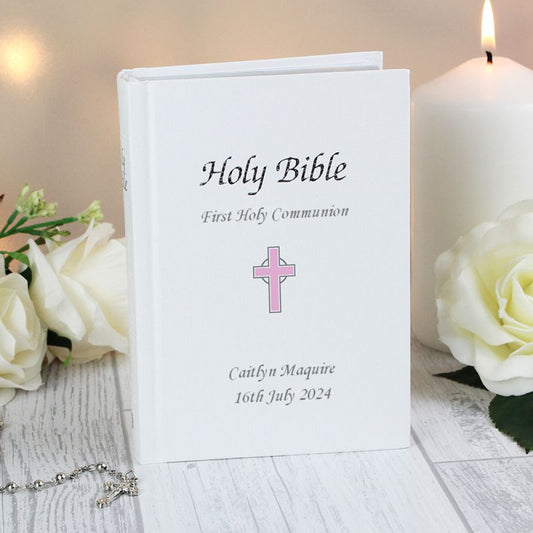 Personalised Pink Cross Design Bible