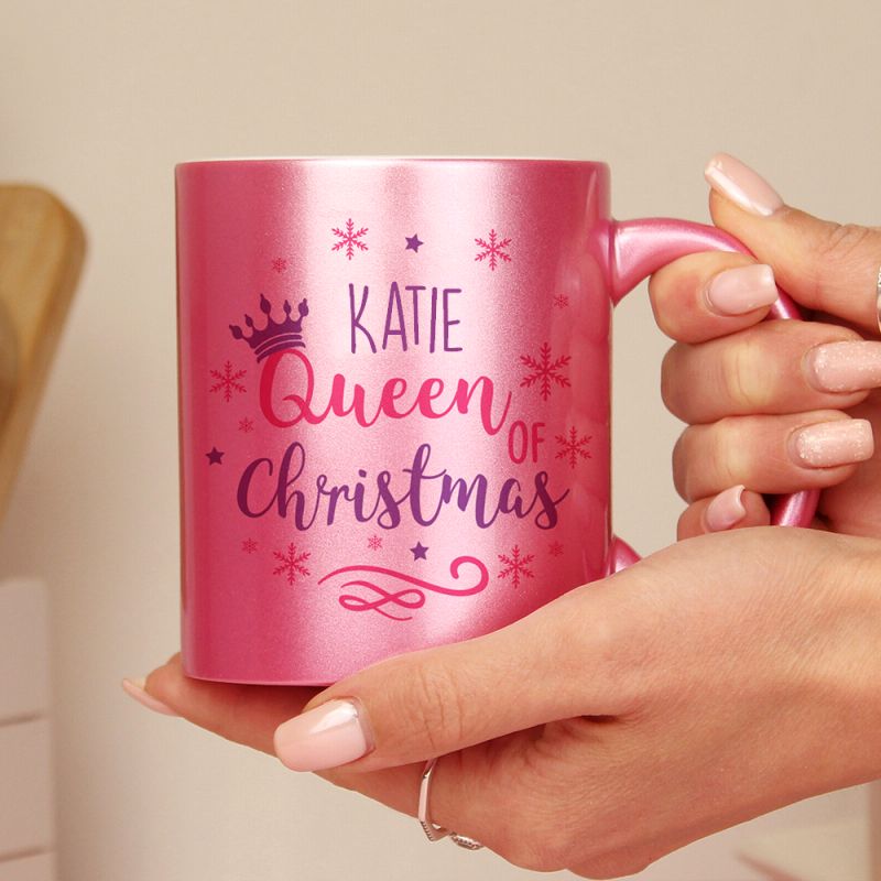 Personalised Queen Of Christmas Pink Mug