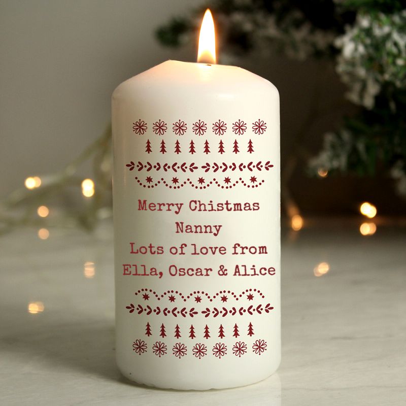 Personalised Red & White Christmas Pillar Candle