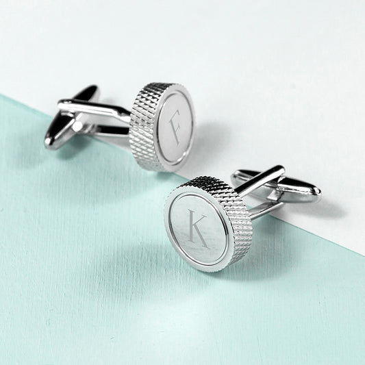 Personalised Round Rhodium Plated Cufflinks