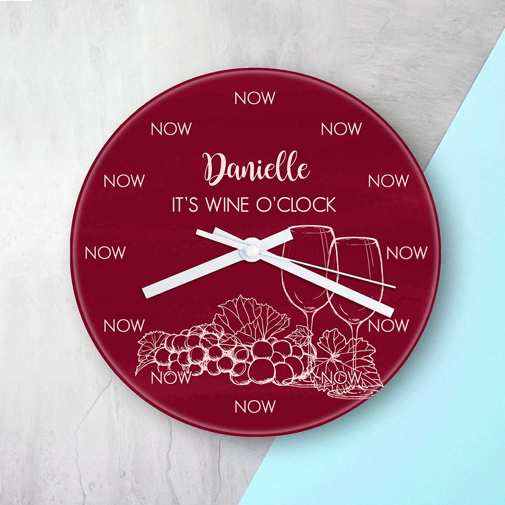 Personalised Wine O'Clock Glass Wall Clock