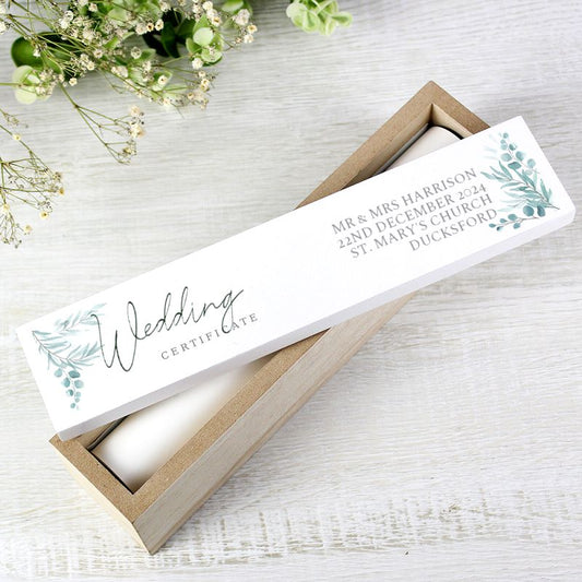 Personalised Botanical Design Wooden Certificate Holder