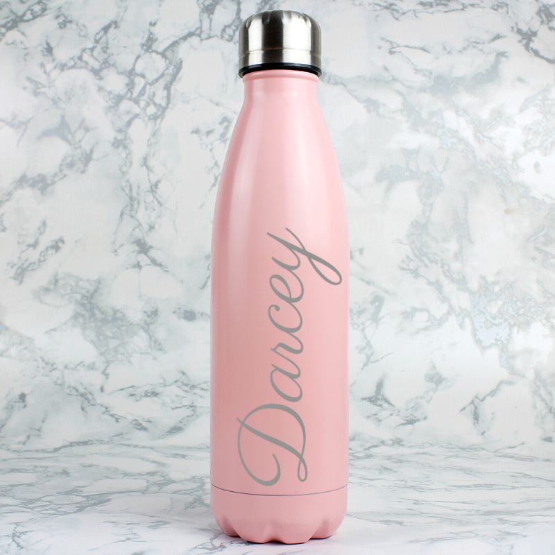 Personalised Pink Metal Insulated Drinks Bottle