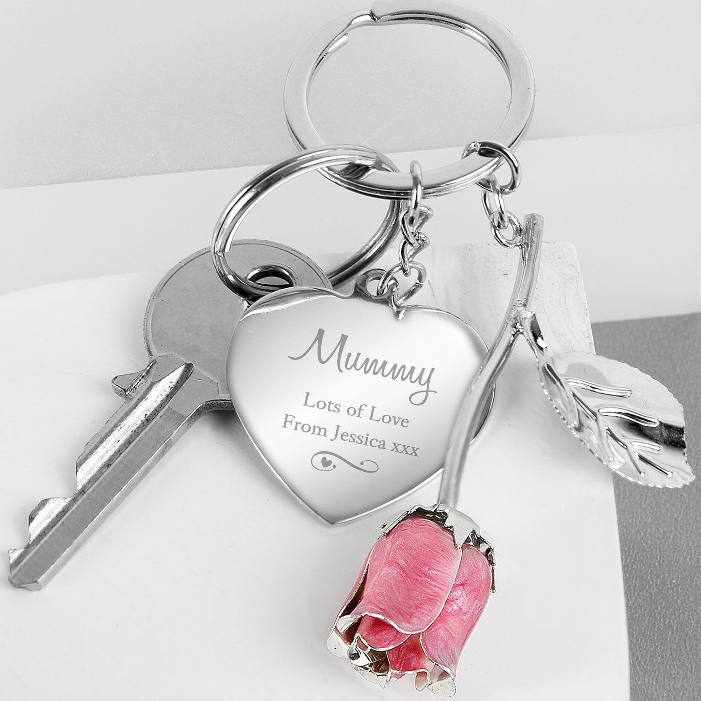 Personalised Pink Rosebud Keyring