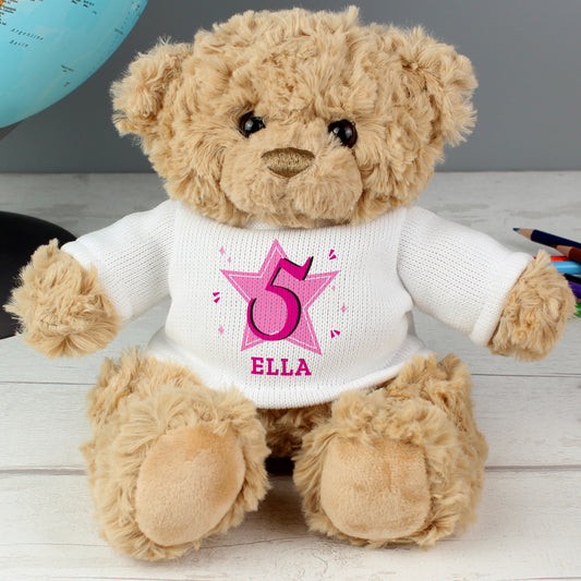 Personalised Pink Star Birthday Teddy Bear