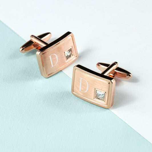 Personalised Rose Gold Plated Crystal Cufflinks