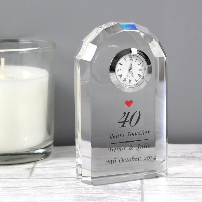 Personalised Ruby Anniversary Crystal Miniature Clock