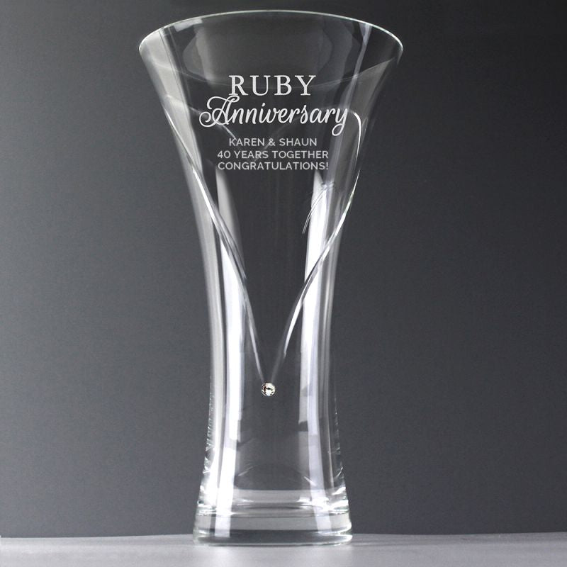 Personalised Hand Cut Ruby Anniversary Diamante Vase