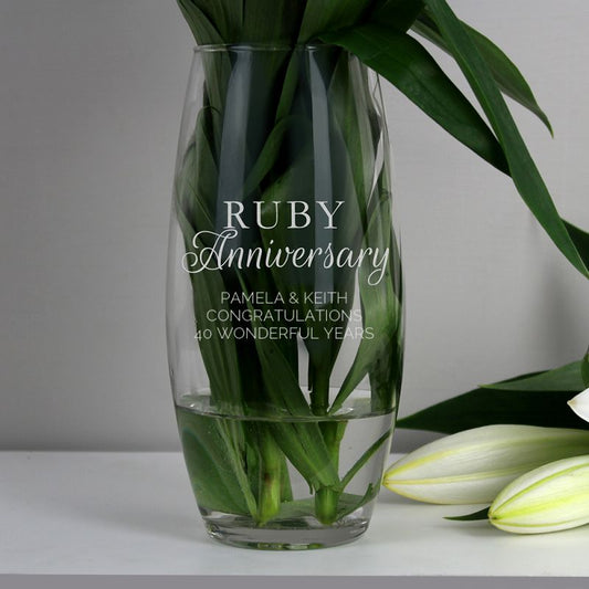 Personalised Ruby Anniversary Glass Vase