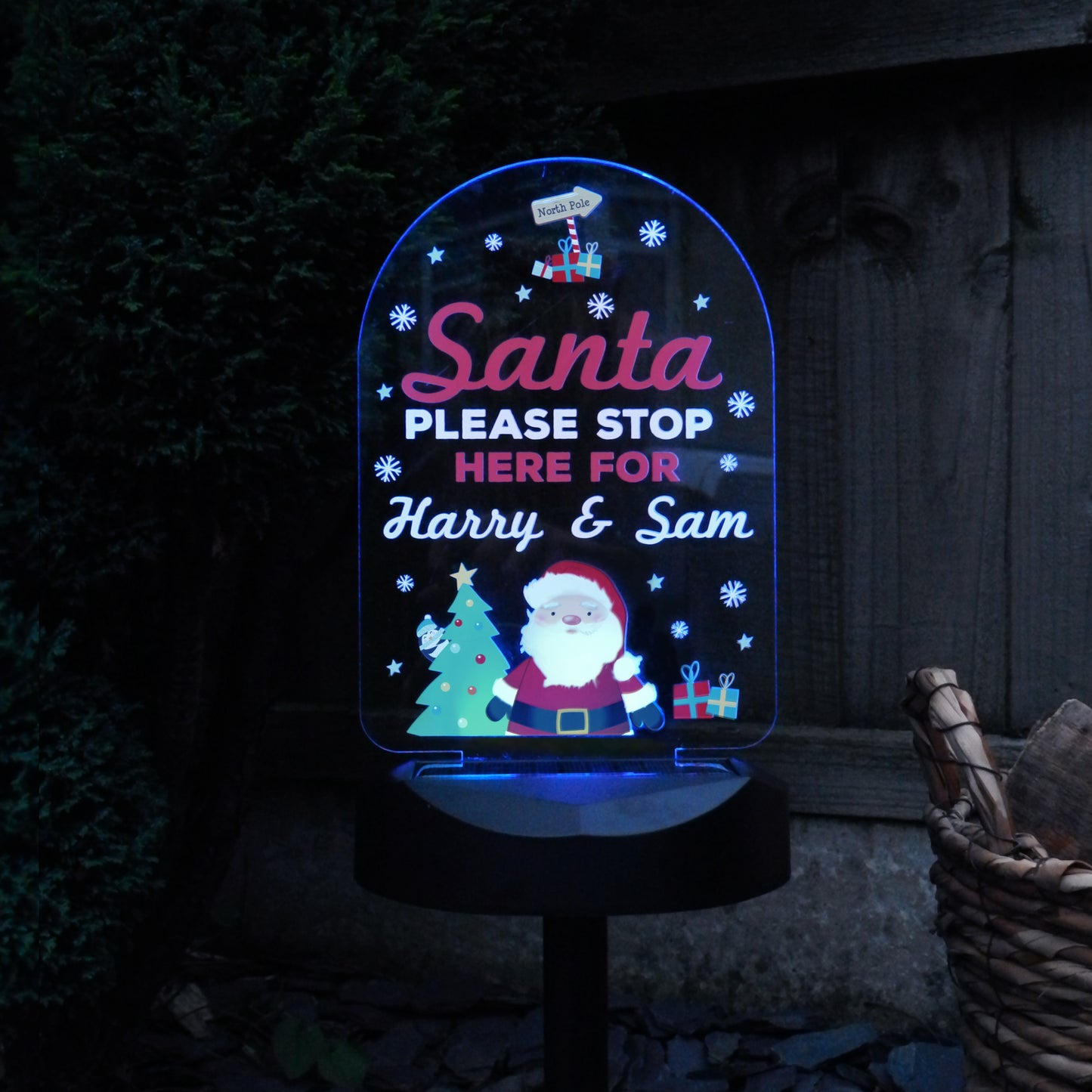 Personalised Santa Please Stop Here Outdoor Solar Light