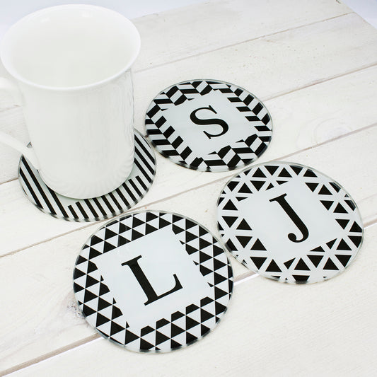 Personalised Black & White Glass Coasters, Set Of 4