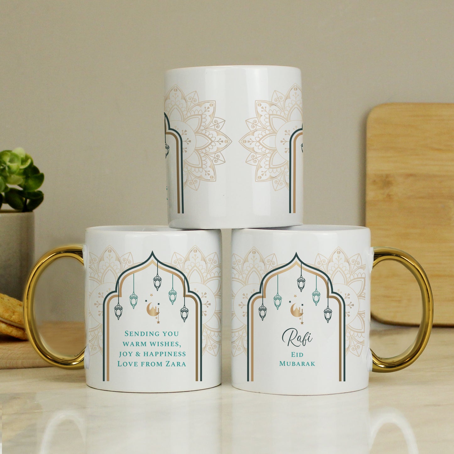 Personalised Eid Mubarak Gold Handled Mug