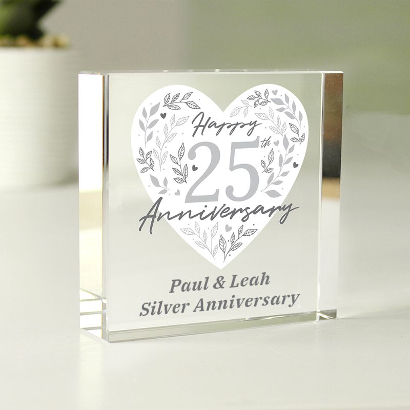 Personalised 25th Silver Wedding Anniversary Crystal Keepsake Token