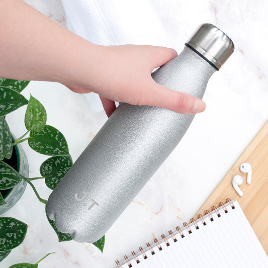 Personalised Silver Glitter Water Bottle