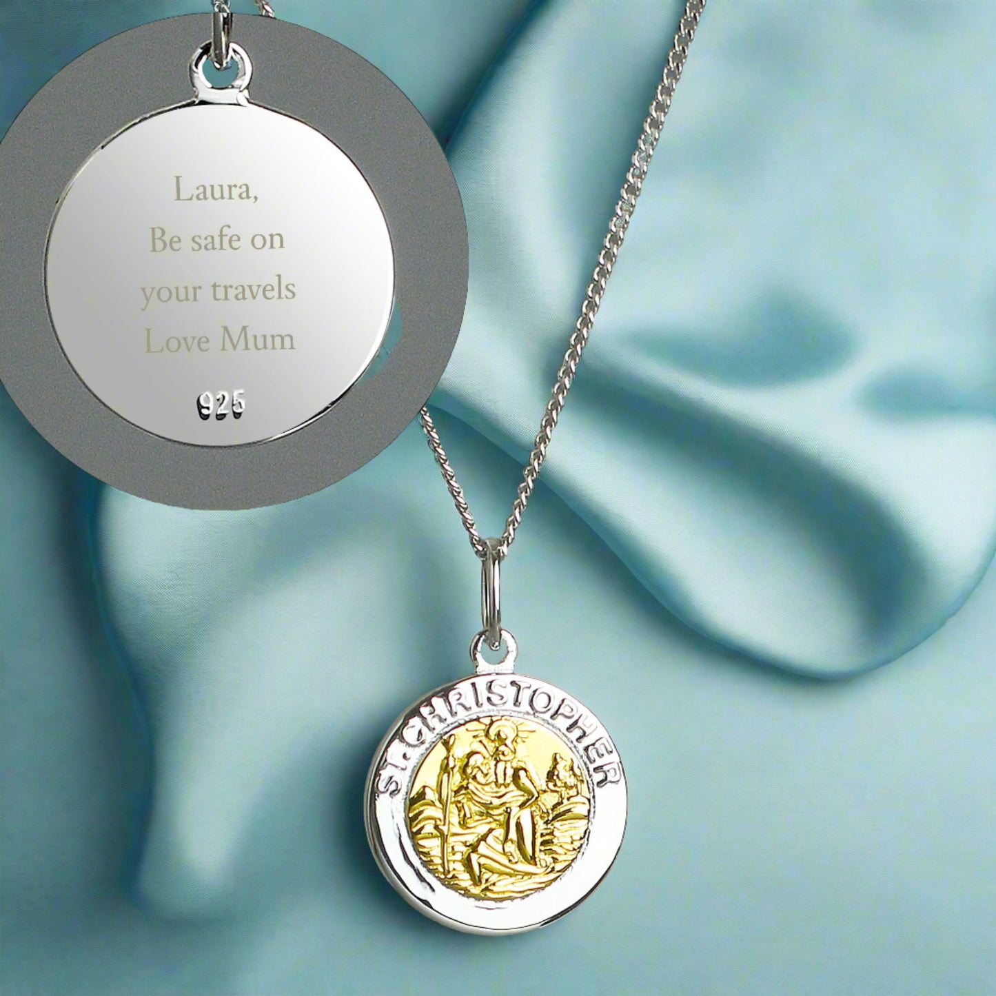 Personalised Sterling Silver & 9ct Gold Plated St. Christopher Necklace