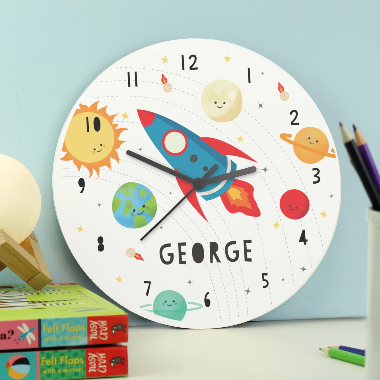 Personalised Space Rocket Wooden Clock