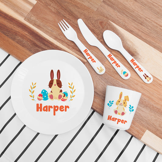 Personalised Spring Bunny Child's Shatterproof Dining Set