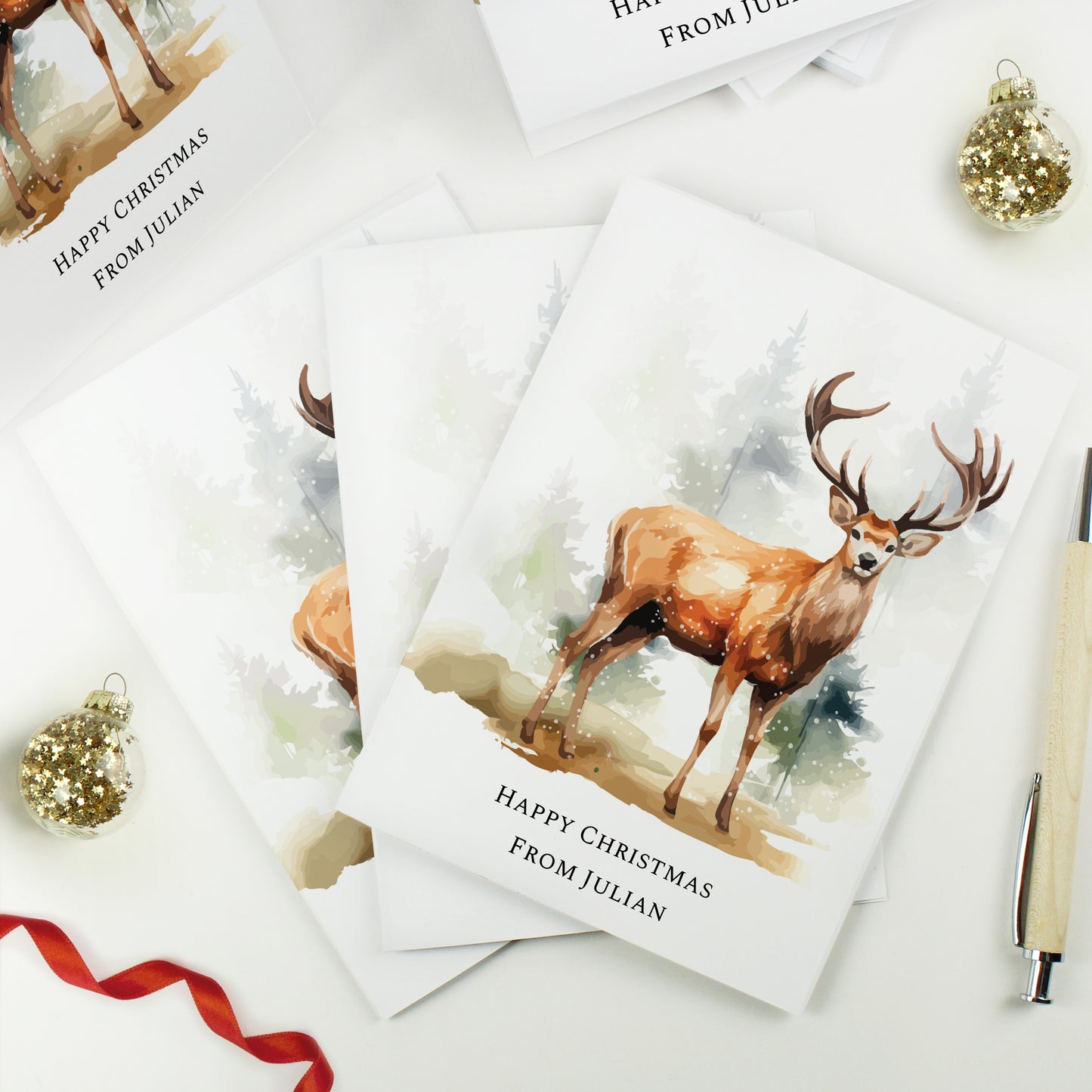 Personalised Stag Design Christmas Cards With Envelopes - Pack Of 10