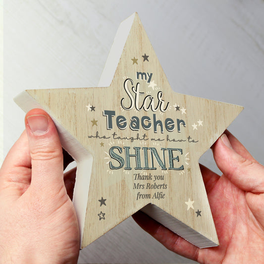 Personalised My Star Teacher Rustic Wooden Star Keepsake