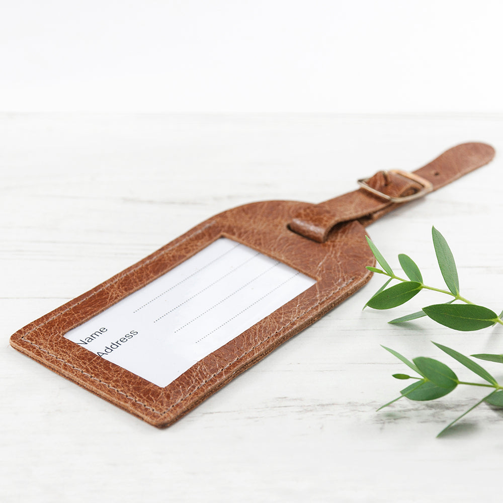 Personalised Nautical Tan Leather Luggage Tag