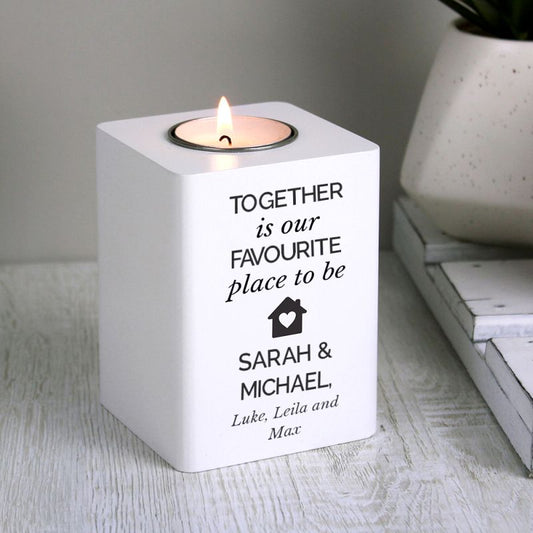 Personalised Together White Wooden Tealight Holder